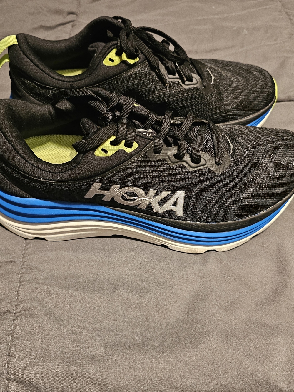 HOKA Black Running Shoes with Blue & Lime Accents